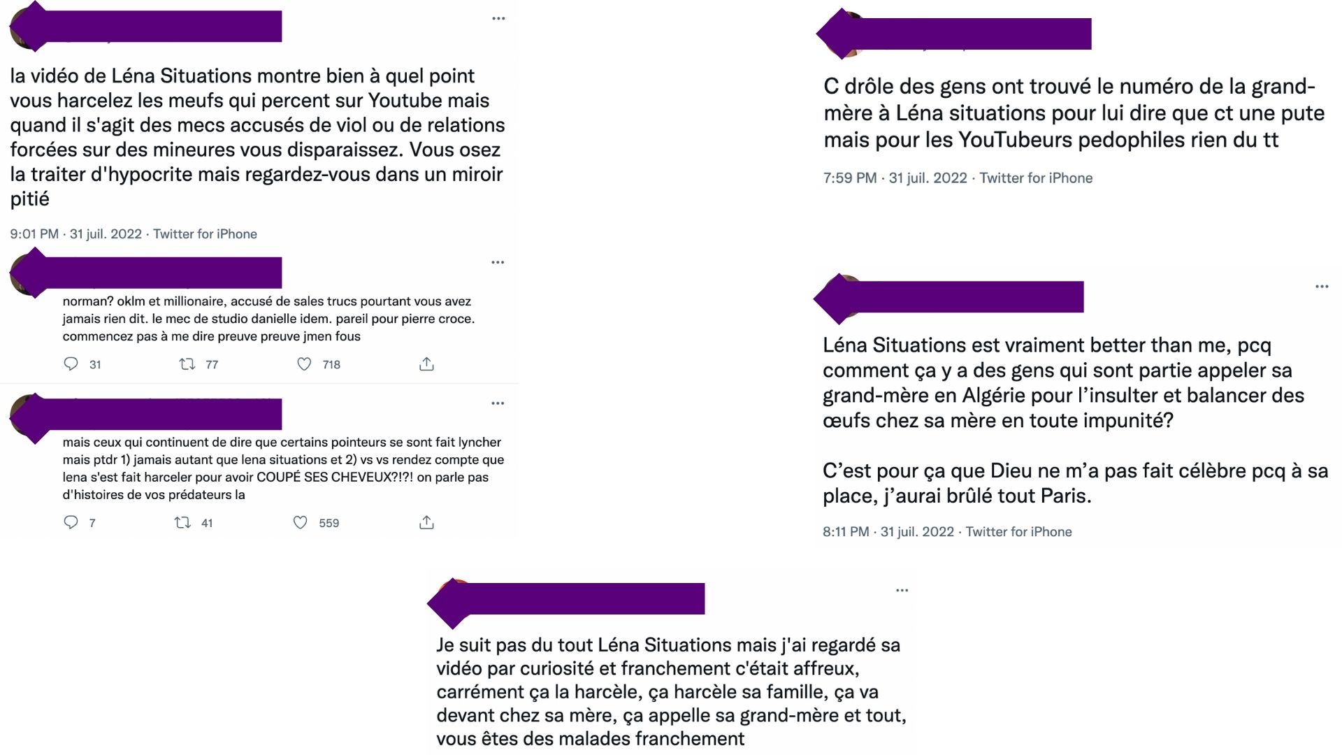Capture d’écran de plusieurs tweets en soutien à Lena Mahfouf Capture d’écran de plusieurs tweets en soutien à Lena Mahfouf