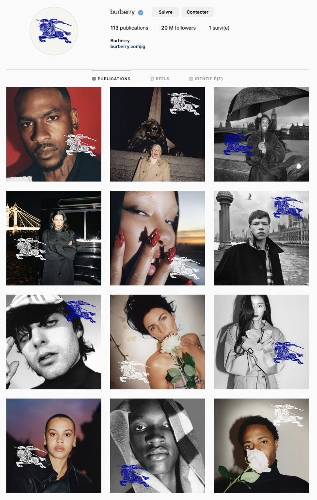 Le 6 février 2023, le compte Instagram de Burberry a été vidé pour afficher 12 teasers de la nouvelle ère sous Daniel Lee Le 6 février 2023, le compte Instagram de Burberry a été vidé pour afficher 12 teasers de la nouvelle ère sous Daniel Lee