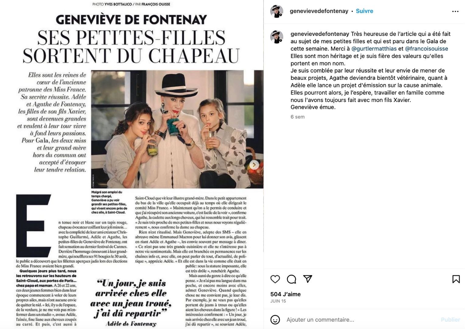 Geneviève de Fontenay dans Gala avec ses petites filles en juin 2023 Geneviève de Fontenay dans Gala avec ses petites filles en juin 2023