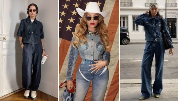 Comment porter la tendance denim on denim, ou jean sur jean, comme Beyoncé // Source : Captures d'écran instagram et TikTok