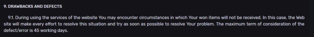 Extrait des conditions d'utilisation du site. // Source : MysteryBrand