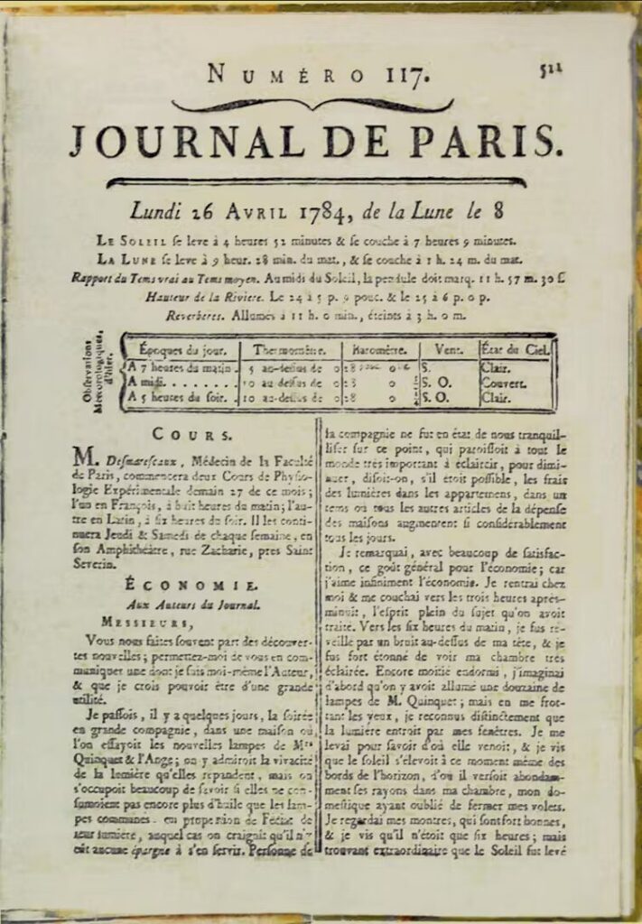 journal de paris Benjamin Franklin