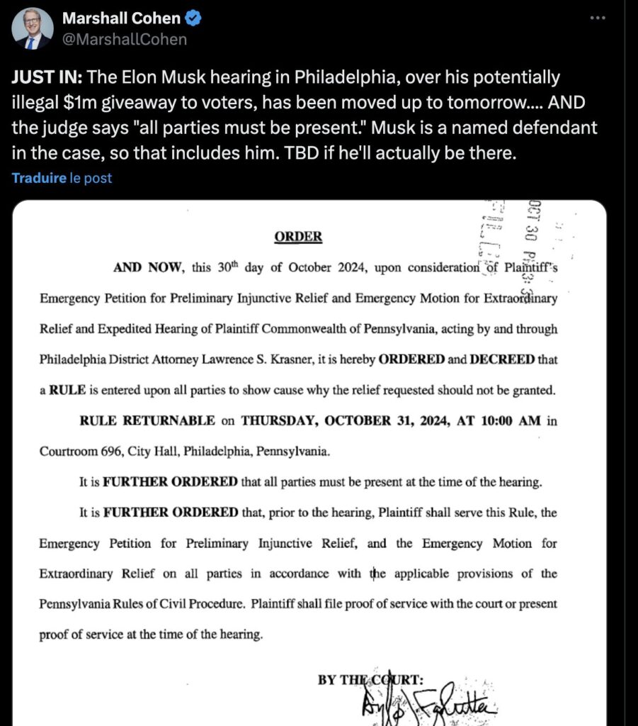 Elon Musk est convoqué le 31 octobre pour s'expliquer sur sa loterie. Elon Musk est convoqué le 31 octobre pour s'expliquer sur sa loterie.
