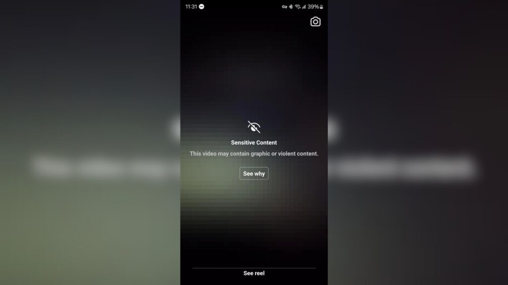 Le message qui s'affiche avant les vidéos jugées sensibles par Instagram // Source : aspie_electrician via Reddit Le message qui s'affiche avant les vidéos jugées sensibles par Instagram // Source : aspie_electrician via Reddit