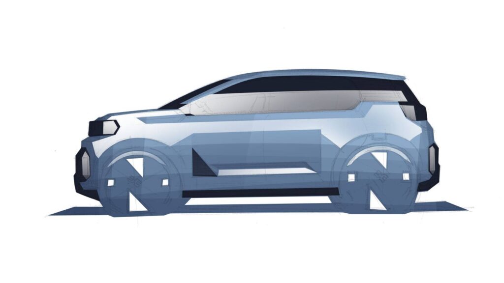 Sketch de la prochaine Dacia électrique // Source : Denis le Vot sur Linkedin Sketch de la prochaine Dacia électrique // Source : Denis le Vot sur Linkedin