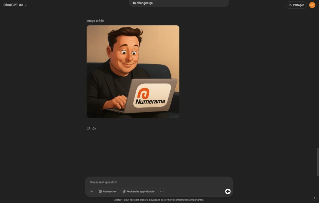 On peut demander à ChatGPT de créer un Elon Musk qui lit Numerama // Source : Numerama