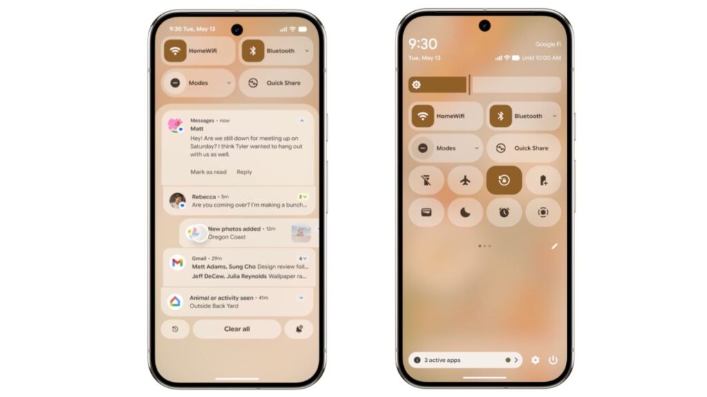 Le nouveau centre de notifications d'Android 16, avec des animations bien plus vivantes.